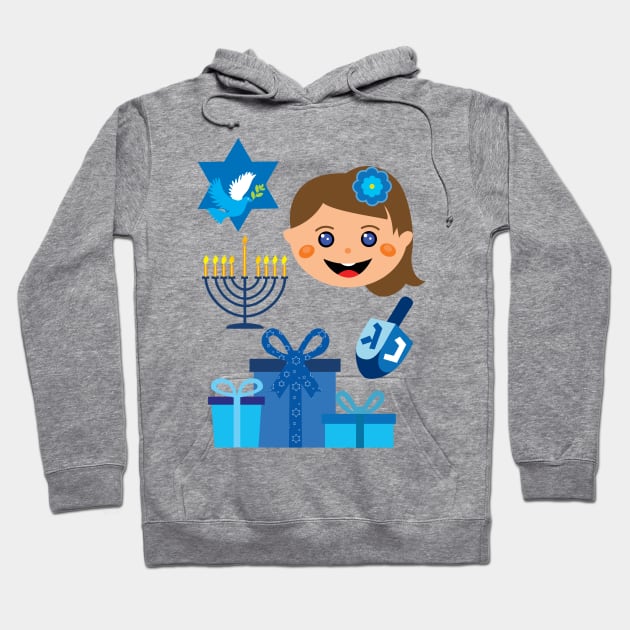 Happy Hanukkah with Jewish Girl with dreidel Hoodie by FK-UK